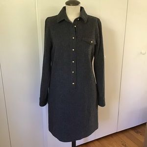 J Crew Grey Herringbone Wool Shirtdress